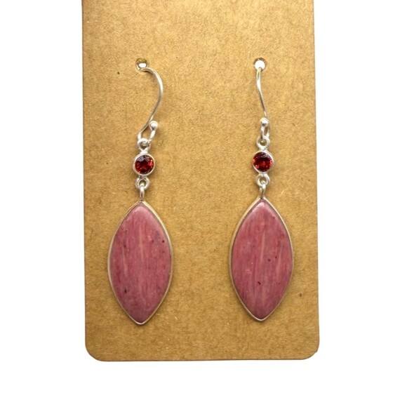 Solid 925 Sterling Silver Natural Hessonite Garnet and Topaz  Pink Tulip Quartz & Hessonite Garnet Earrings Solid 925 Sterling Silver